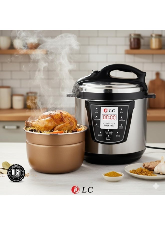 D L C Digital Electric Pressure Cooker Multi-Function 12 Litre Capacity Non-Stick Pot 1500W High Power With Mandi Grill Rack DLC-25612 - Image 5